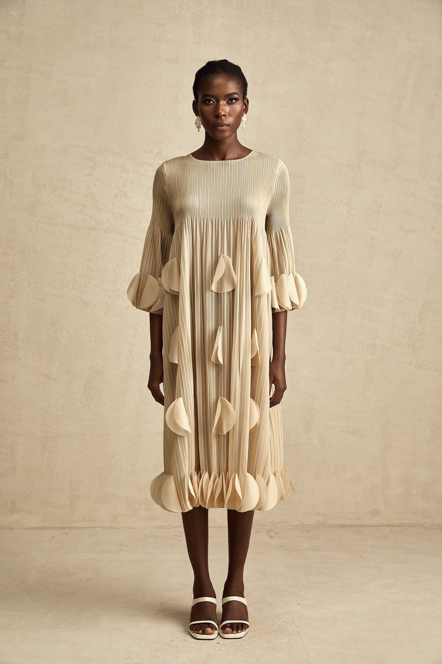 Alizée 3d-petal pleated midi dress