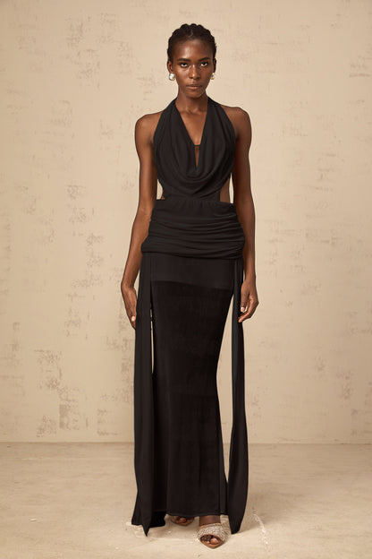 Déotille halterneck backless maxi dress in Black