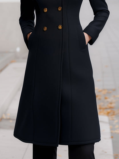 Double-Breasted Hooded Wool-Blend Coat