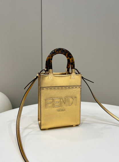 FI Mini Sunshine Shopper Gold For Women, Handbags, Shoulder And Crossbody Bags 7.1in/18cm FF 8BS051AJH7F1GNN