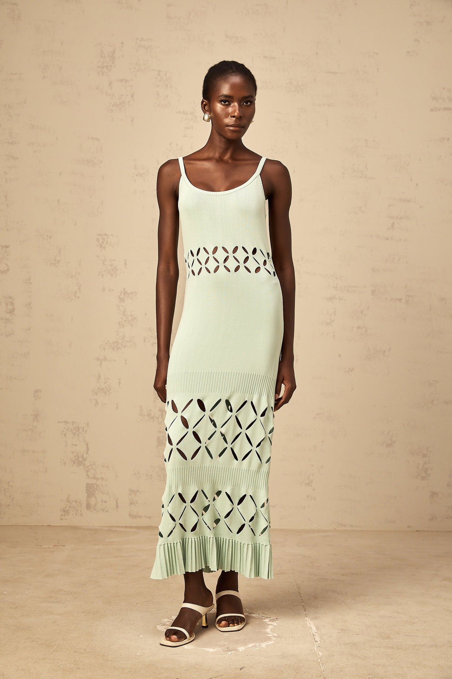 Léonore green cut-out knitted maxi dress