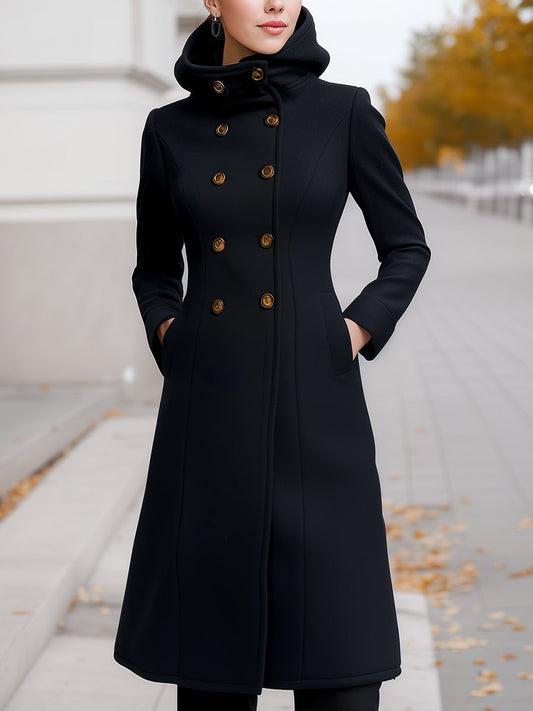 Double-Breasted Hooded Wool-Blend Coat