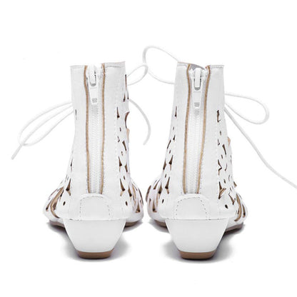 Beige Open Toe Wedge Heel Cut Out Lace Up Sandals