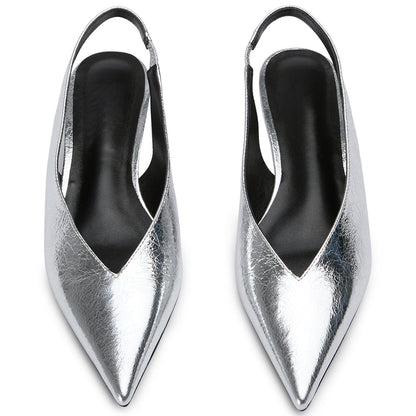 Fashion Slip-On Pointed Toe Kitten Heel Slingback Pumps in Silver