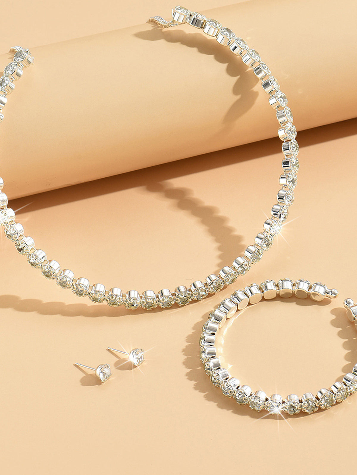 Elegant Rhinestone Choker & Earrings & Bracelet 3Pcs Set