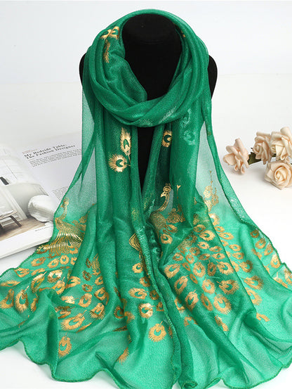 Elegant Plain Peacock Gold Stamping Lightweight Shawl