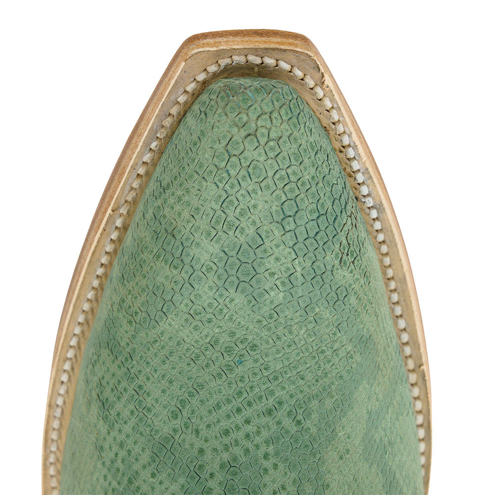 Faux Leather Snip Toe Block Heel Short Green Cowgirl Boots for Women