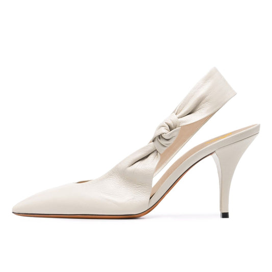 Beige Pointed Toe Mid Cone Heel Knot Slingback Pumps for Women