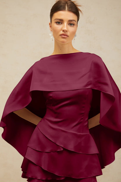 Lyna shawl-panel ruffled satin mini dress in Red