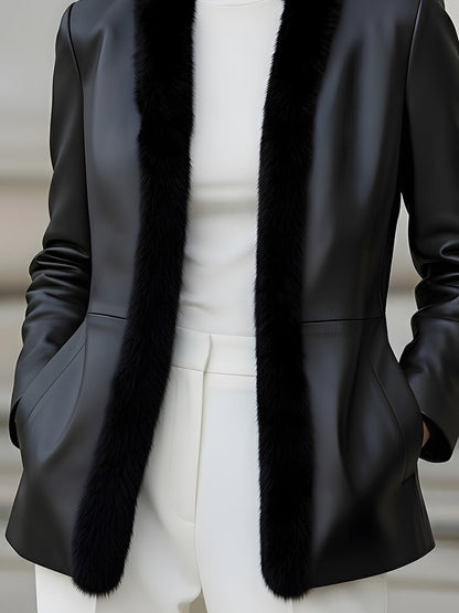 Faux Leather Blazer With Fur Trim