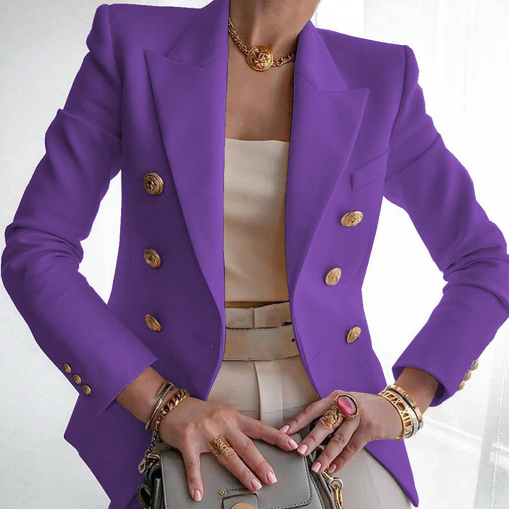 Formal Solid Double Breasted Long Sleeve Peaked Lapel Blazer