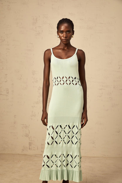 Léonore green cut-out knitted maxi dress