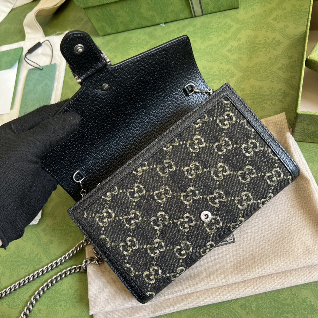 gg Dionysus gg Mini Chain Bag Black And Ivory gg Denim Jacquard For Women 8in/20cm 401231