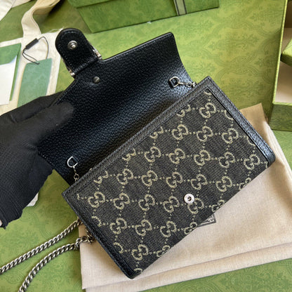 gg Dionysus gg Mini Chain Bag Black And Ivory gg Denim Jacquard For Women 8in/20cm 401231