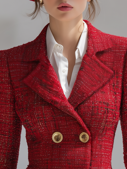 Elegant Vintage Gold Double-breasted Tweed Blazer