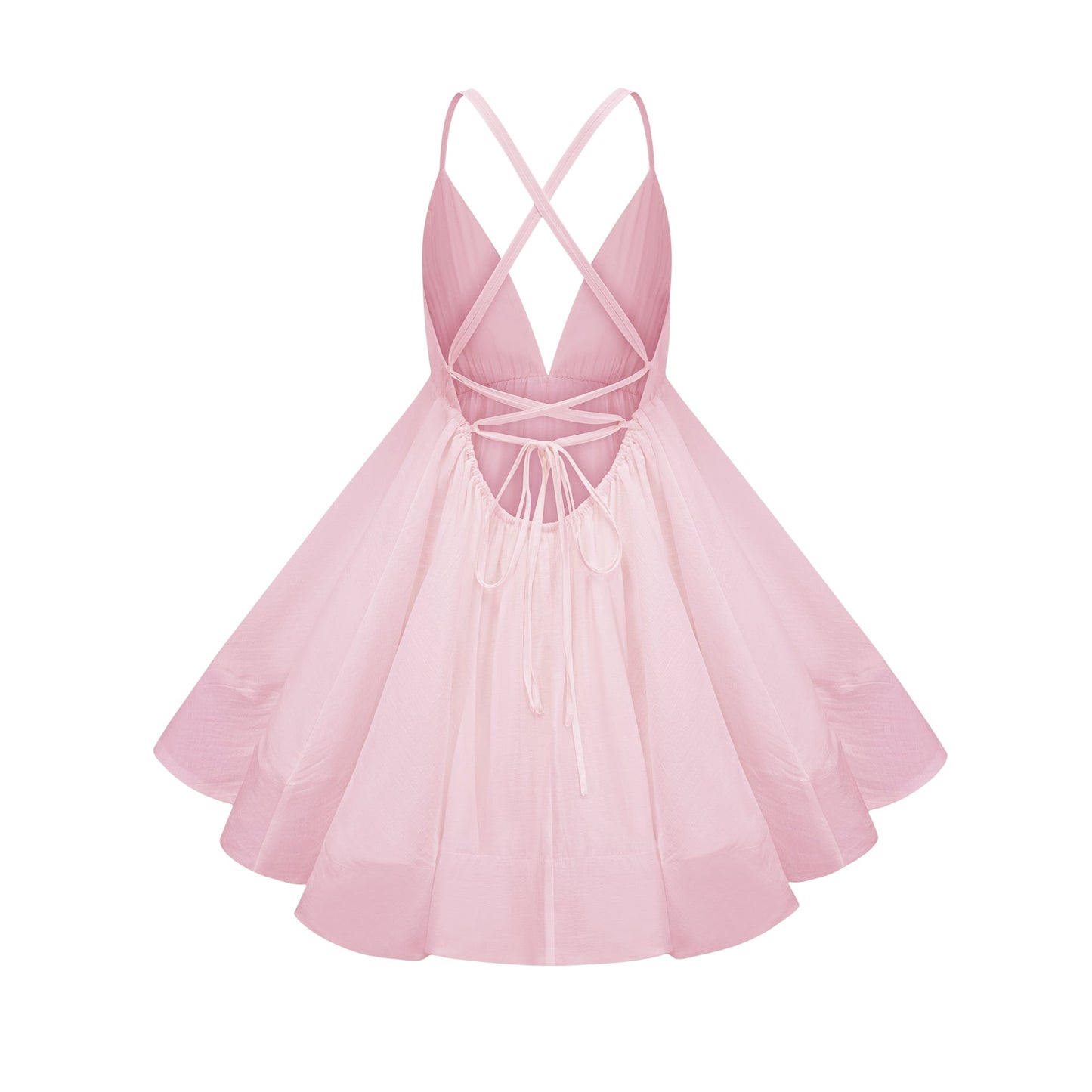 Quincie Pink Shirred Flounced Mini Dress