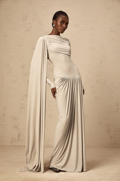 Gaëlle neutrals ribbon-design draped maxi dress