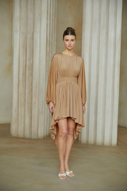 Kenza Pink Asymmetrical Pleated Midi Dress