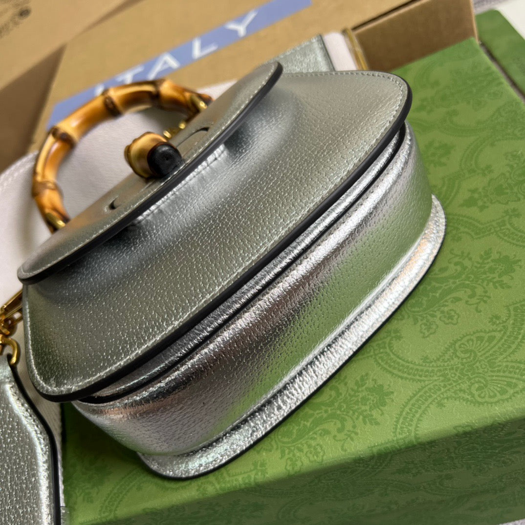 gg Bamboo 1947 Mini Top Handle Bag Silver For Women, Women&#8217;s Bags 6.7in/17cm gg