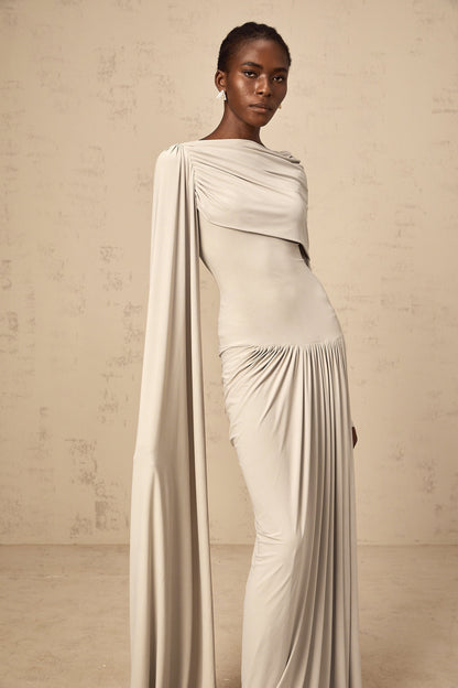Gaëlle neutrals ribbon-design draped maxi dress