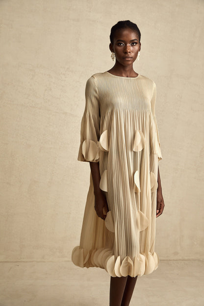 Alizée 3d-petal pleated midi dress