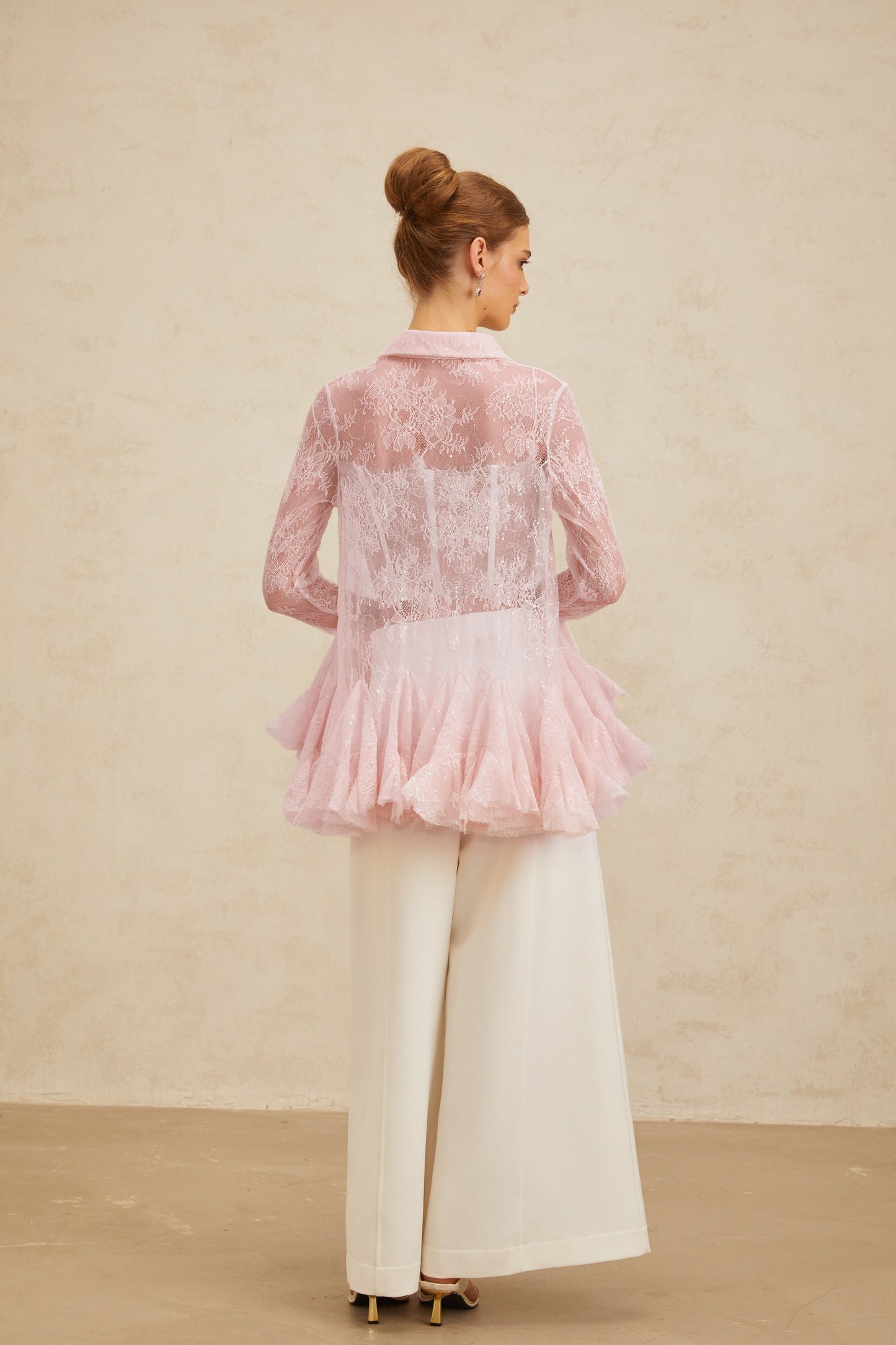 Ingrid Pink Peplum Floral Lace Blouse