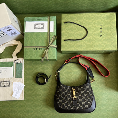 gg Jackie 1961 Small Shoulder Bag Black And Ivory gg Denim Jacquard For Women 11in/28cm 678843 UN3AG 1294