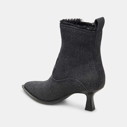 Denim Black Pointed Side-Zip Ankle Boots for Women