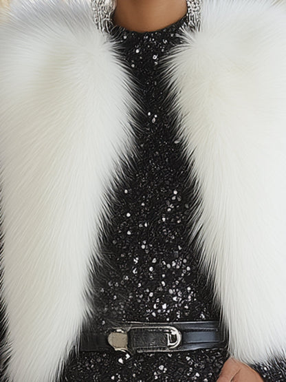 Fashionable And Elegant White Open-close Faux Rabbit Fur Vest