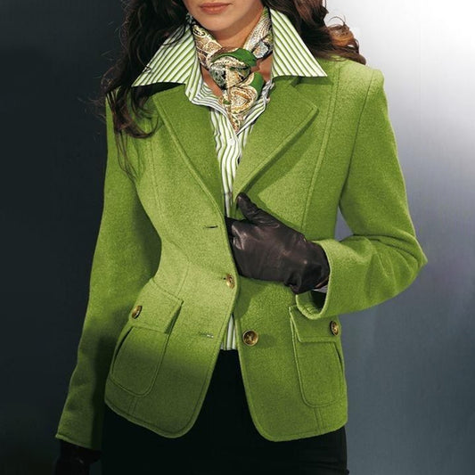 Elegant Notched Lapel Single Breasted Long Sleeve Flap Pockets Blazer
