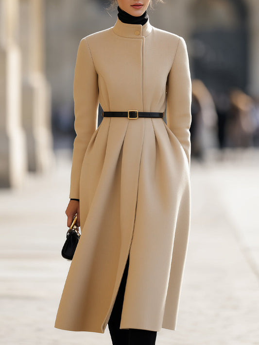 Elegant Beige Belted Midi Coat