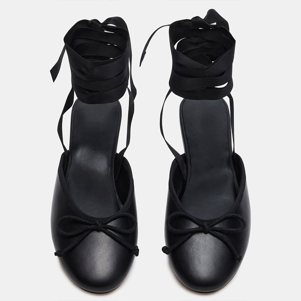 Elegant Black Round Toe Bow Wrap Strappy Flat Shoes for Women