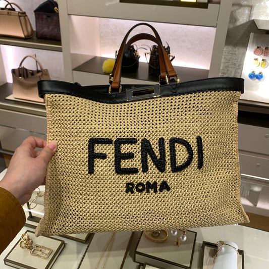 FI Peekaboo X-tote Medium Woven Straw Tote Bag For Women, Handbags 16.1in/41cm FF