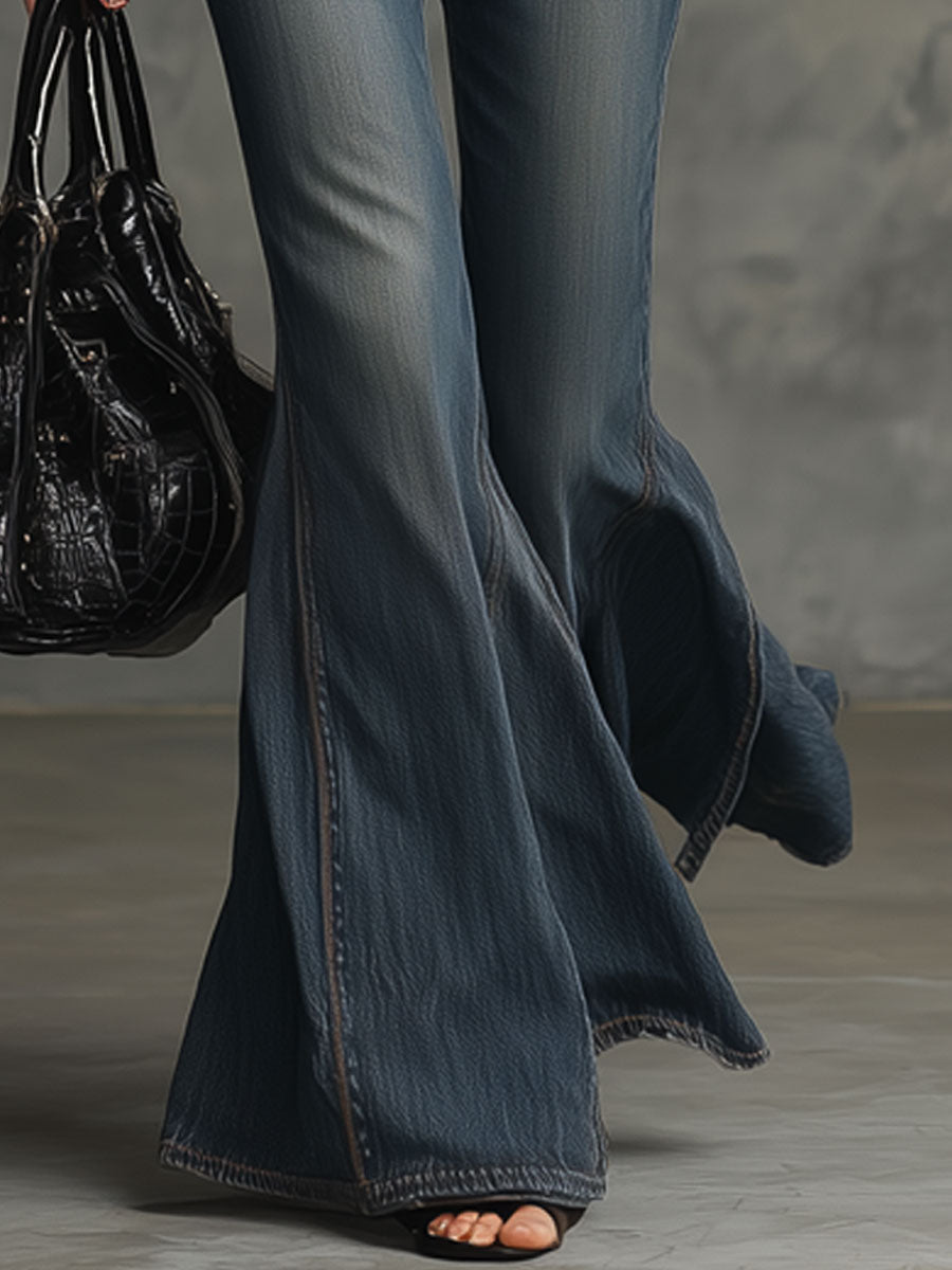 Fashion Retro Dark Blue Flared Jeans