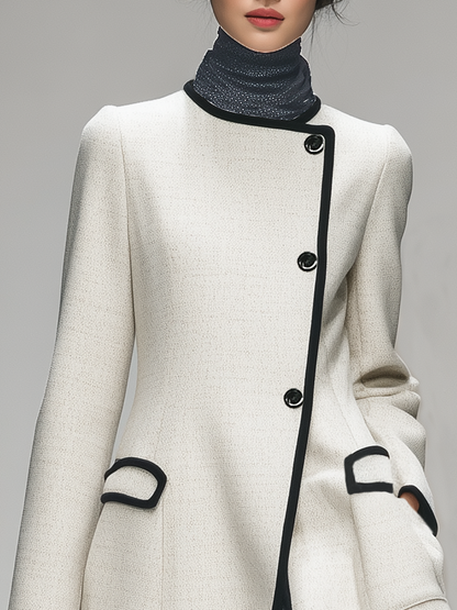 Elegant Retro Contrasting Color Edge Round Neck Long Sleeve Coat