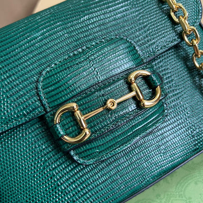 gg Horsebit 1955 Lizard Mini Bag Green For Women, Women&#8217;s Bags 8in/20cm gg‎ ‎675801 LUZ0G 3154