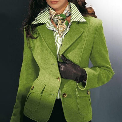 Elegant Notched Lapel Single Breasted Long Sleeve Flap Pockets Blazer