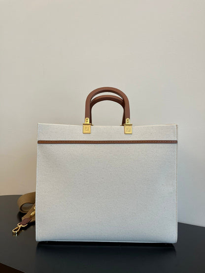 FI Sunshine Medium Tote Bag Light Grey Canvas For Women, Bags, Shoulder Bags 13.8in/35cm FF 8BH386