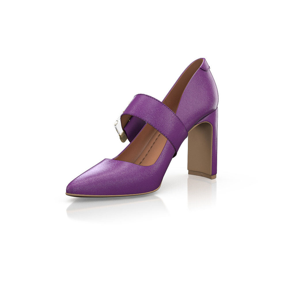 FSJ Purple Pointy Toe 3'' Block Heel Mary Jane Pumps with Buckle