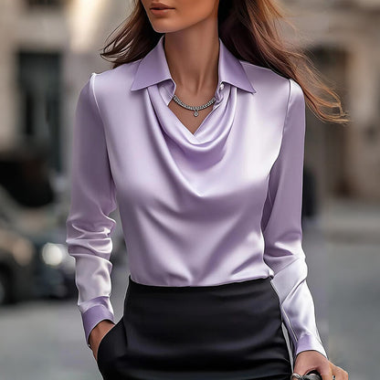 Formal Solid Color Cowl Neck Long Sleeve Blouse