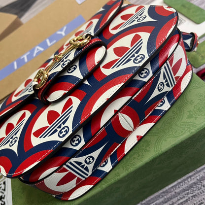 gg x Adidas Horsebit 1955 Shoulder Bag Blue/Red For Women, Women&#8217;s Bags 9.8in/25cm gg 602204 UVG0G 4168