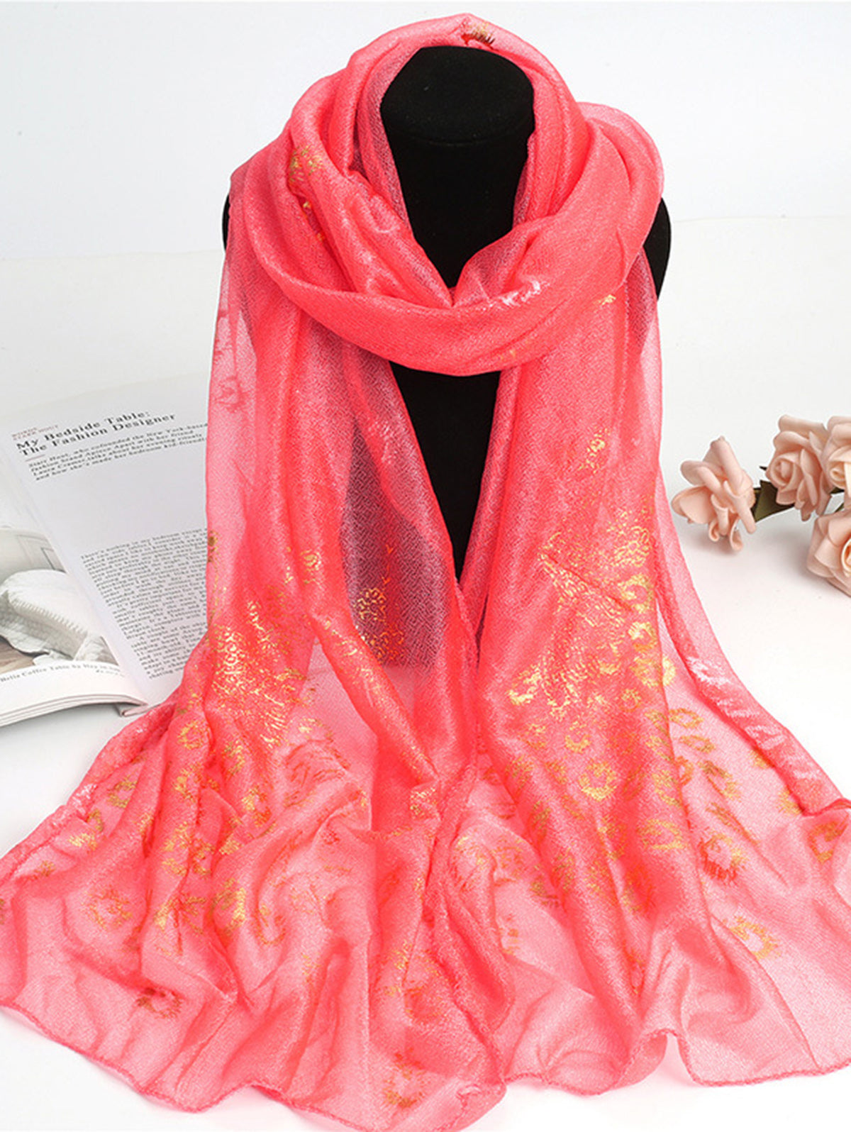 Elegant Plain Peacock Gold Stamping Lightweight Shawl