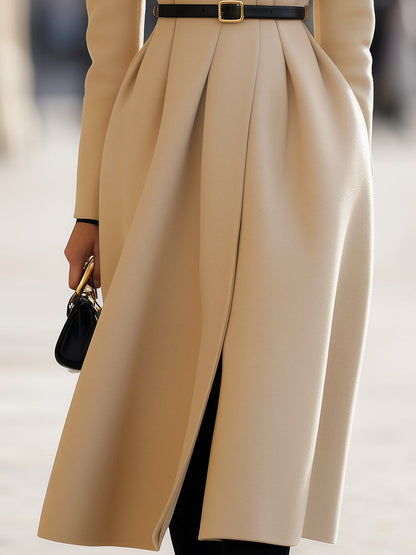 Elegant Beige Belted Midi Coat