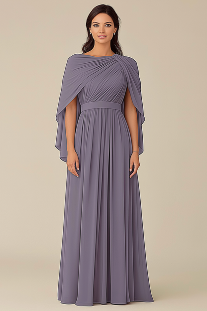 Formal Wedding Guest Dress Grey Blue Cape Mother of the Bride Gown
