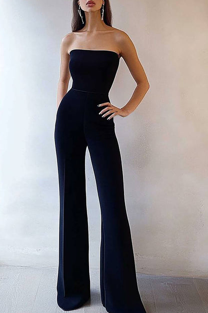 Evening Formal Jumpsuit Black Strapless Bodycon Straight Leg Pants