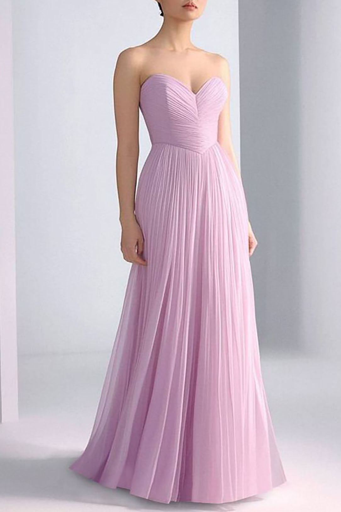 Formal Evening Dress Lilac Strapless Pleated Floor-Length Gown