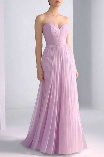 Formal Evening Dress Lilac Strapless Pleated Floor-Length Gown