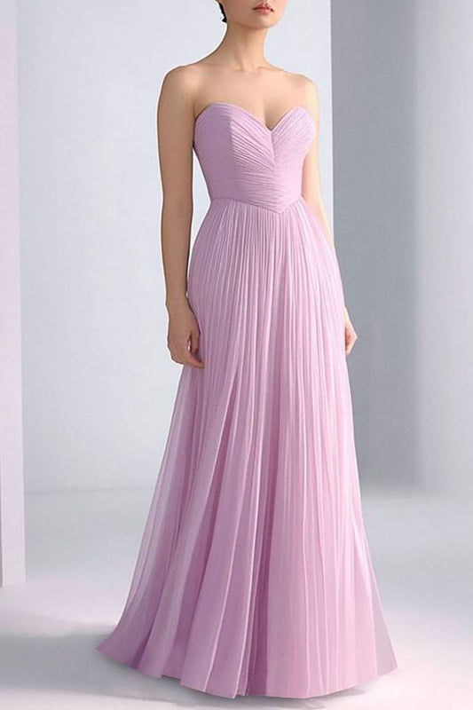 Formal Evening Dress Lilac Strapless Pleated Floor-Length Gown