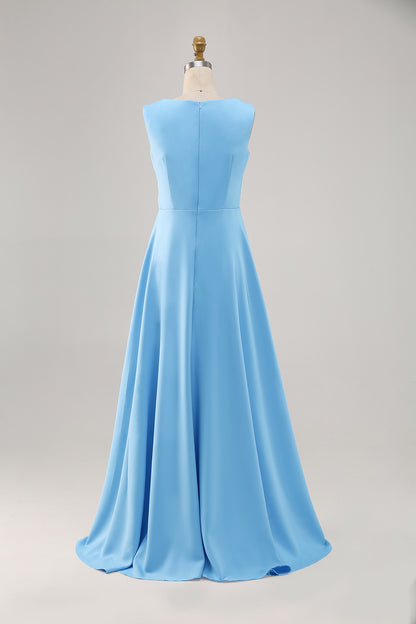 Formal Dress Irregular Hem Blue Sleeveless Dress