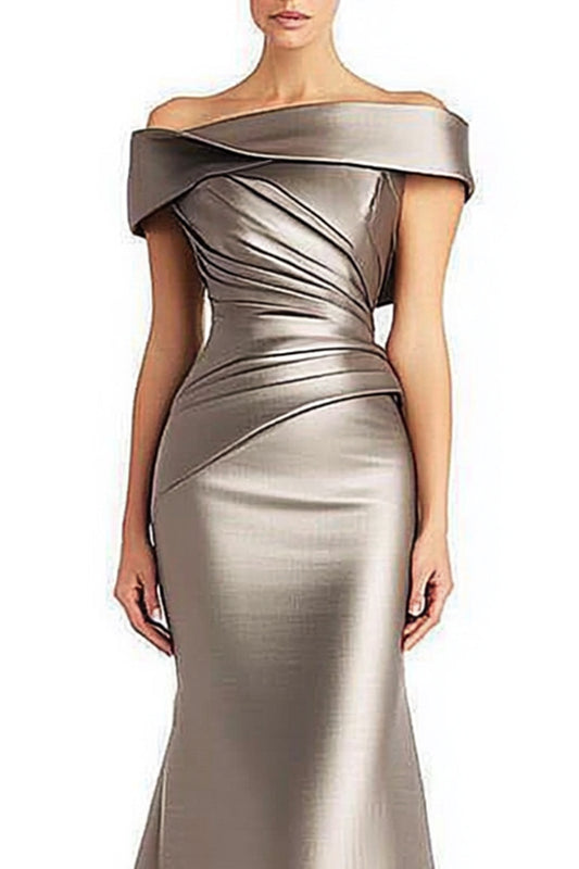 Evening Formal Dress Pleated Off-shoulder Elegant Maxi dress Mother of the Bride Dress